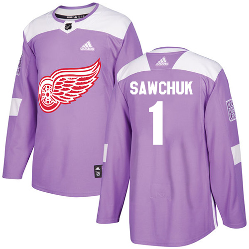 Adidas Red Wings #1 Terry Sawchuk Purple Authentic Fights Cancer Stitched NHL Jersey